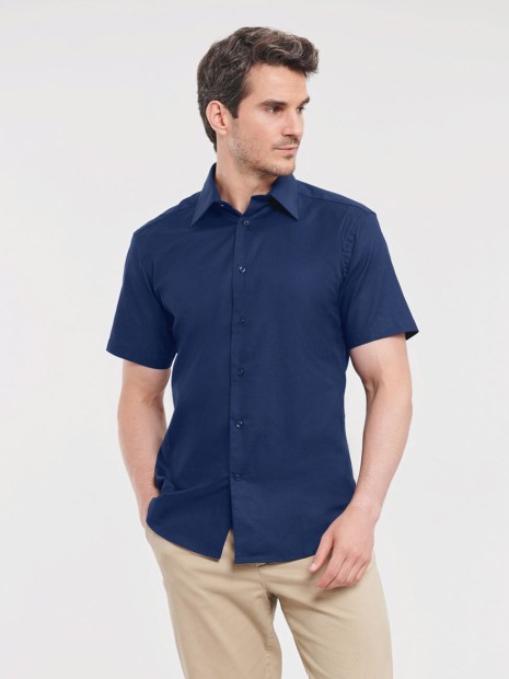 Chemises à personnaliser RUSSELL MEN'S SHORT SLEEVE TAILORED OXFORD SHIRT bright navy