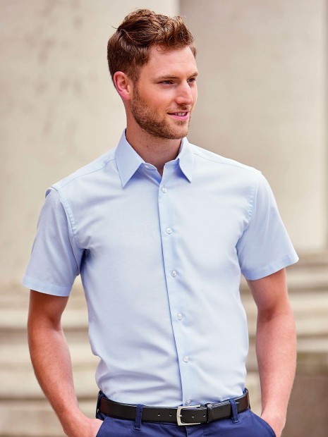 Chemises à personnaliser RUSSELL MEN'S SHORT SLEEVE TAILORED OXFORD SHIRT 