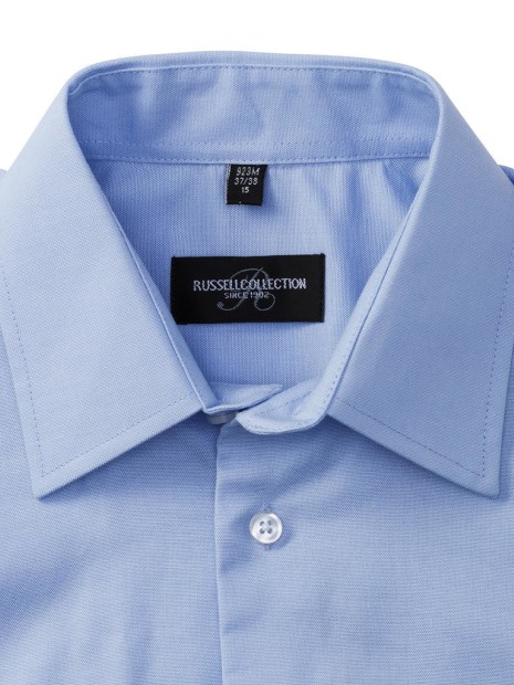 Chemises à personnaliser RUSSELL MEN'S SHORT SLEEVE TAILORED OXFORD SHIRT bleu oxford