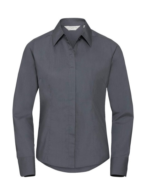 RUSSELL Ladies' LS Fitted Poplin Shirt gris convoi personnalisable