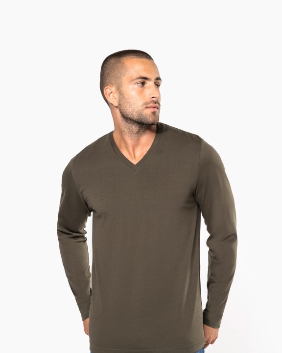 KARIBAN Men''s long-sleeved V-neck T-shirt T-Shirt personalisierbar