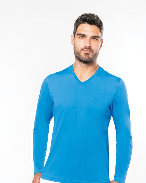KARIBAN Men''s long-sleeved V-neck T-shirt T-Shirt personalisierbar