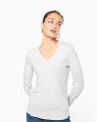 T-shirt KARIBAN Dames t-shirt V-hals lange mouwen voor bedrukking &amp; borduring