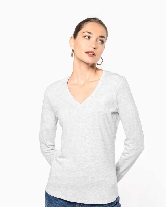 T-shirt KARIBAN Dames t-shirt V-hals lange mouwen voor bedrukking &amp; borduring
