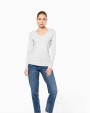 T-shirt KARIBAN Dames t-shirt V-hals lange mouwen voor bedrukking &amp; borduring