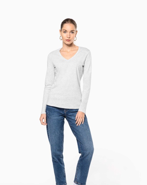T-shirt KARIBAN Dames t-shirt V-hals lange mouwen voor bedrukking &amp; borduring