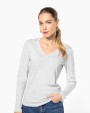 T-shirt KARIBAN Dames t-shirt V-hals lange mouwen voor bedrukking &amp; borduring