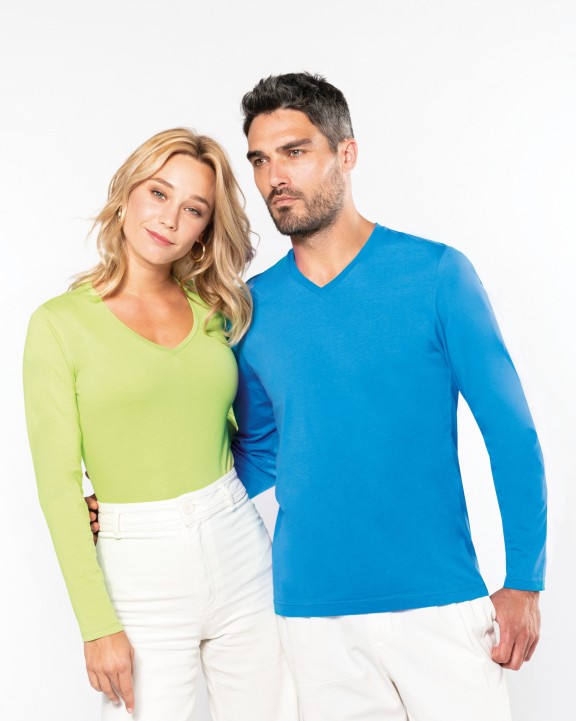 T-shirt KARIBAN Dames t-shirt V-hals lange mouwen voor bedrukking &amp; borduring