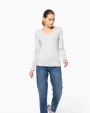 T-shirt KARIBAN Dames t-shirt V-hals lange mouwen voor bedrukking &amp; borduring