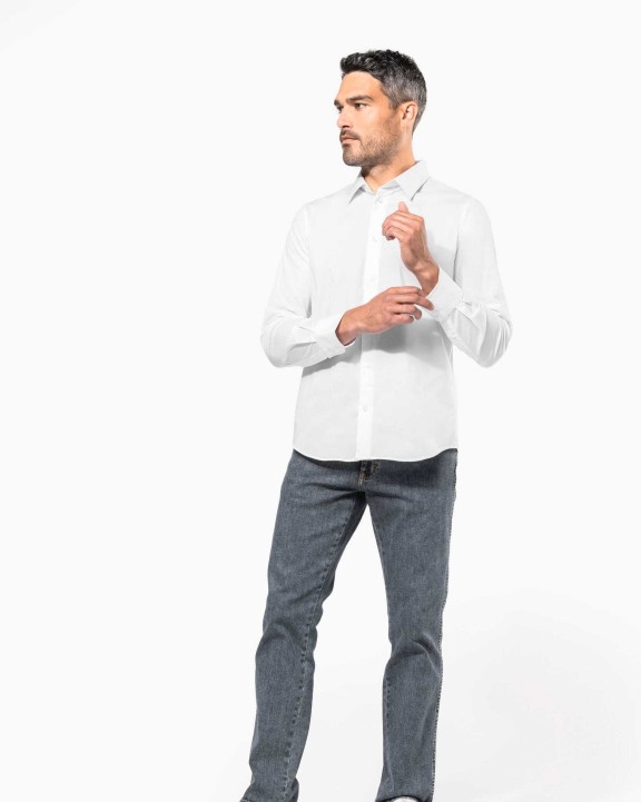 Hemd KARIBAN Heren stretch overhemd lange mouwen voor bedrukking &amp; borduring