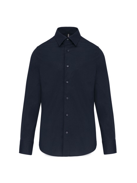 KARIBAN Chemise coton / élasthanne manches longues homme bleu marine personnalisable