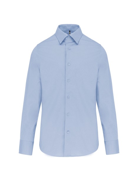 KARIBAN Chemise coton / élasthanne manches longues homme bleu clair personnalisable