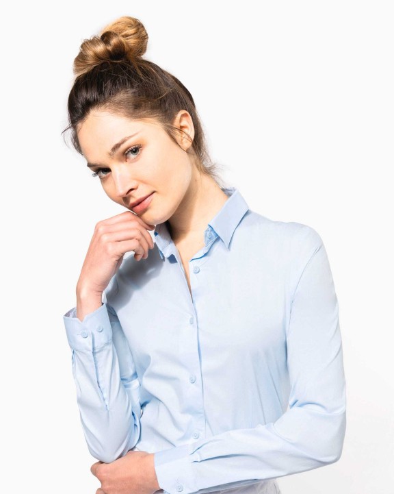 KARIBAN Damen Stretchbluse Langarm Hemd personalisierbar