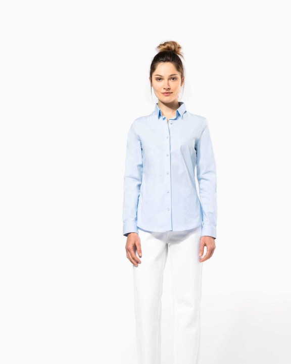 KARIBAN Damen Stretchbluse Langarm Hemd personalisierbar