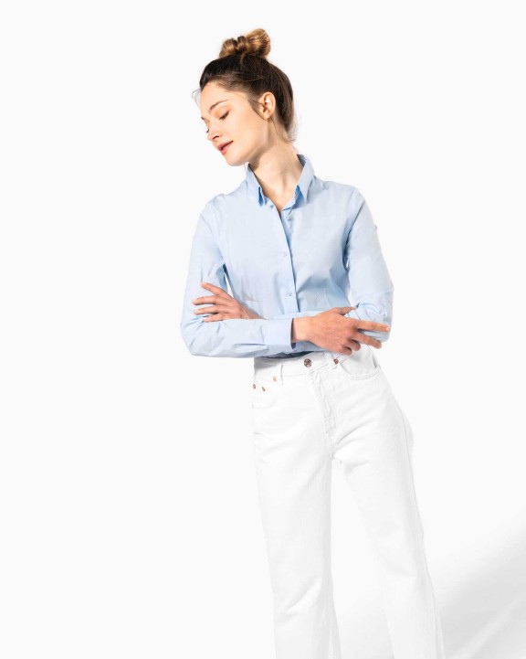 KARIBAN Damen Stretchbluse Langarm Hemd personalisierbar