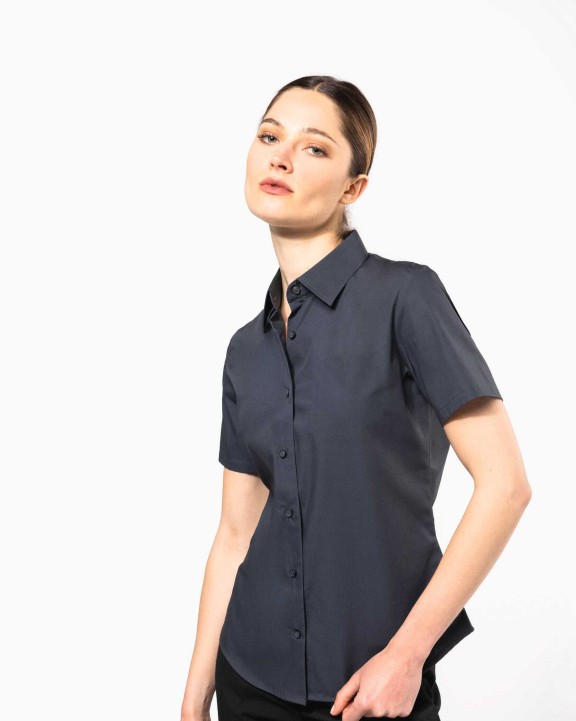 KARIBAN Damen Stretchbluse Kurzarm Hemd personalisierbar