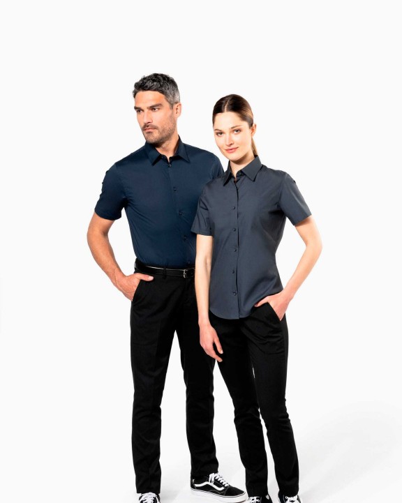 KARIBAN Damen Stretchbluse Kurzarm Hemd personalisierbar