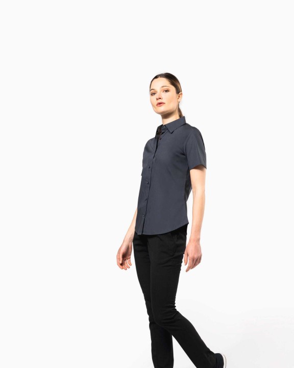 KARIBAN Damen Stretchbluse Kurzarm Hemd personalisierbar