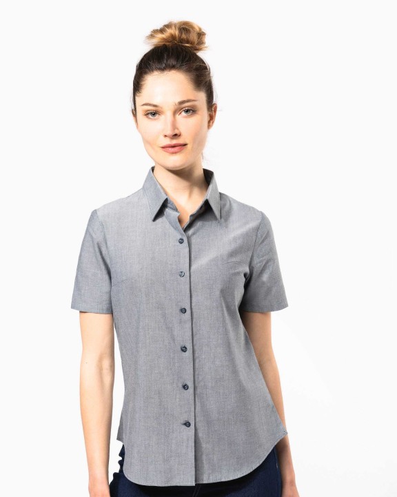 KARIBAN Damen Oxford Kurzarmbluse Hemd personalisierbar