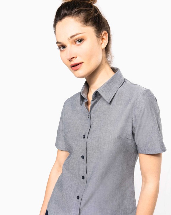 KARIBAN Damen Oxford Kurzarmbluse Hemd personalisierbar