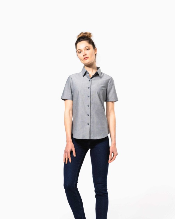 KARIBAN Damen Oxford Kurzarmbluse Hemd personalisierbar