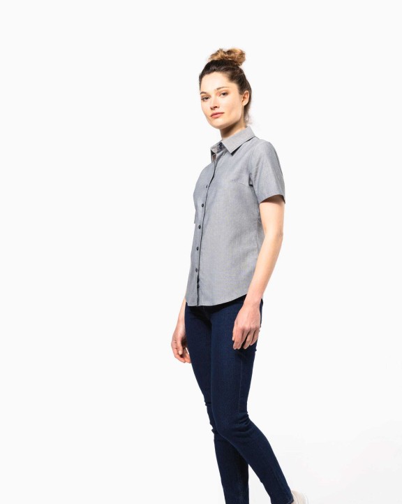 KARIBAN Damen Oxford Kurzarmbluse Hemd personalisierbar