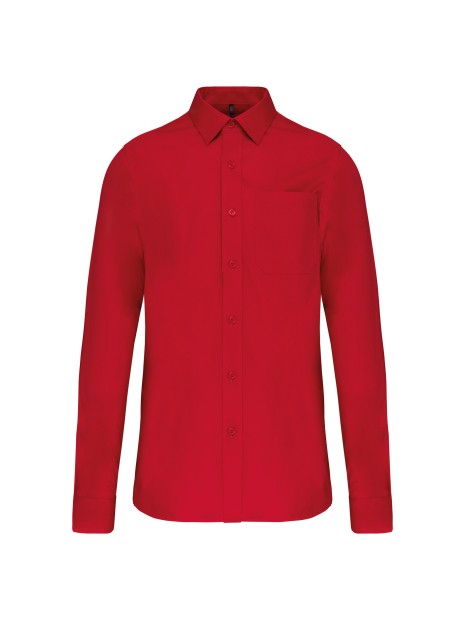 KARIBAN Chemise popeline manches longues rouge classique personnalisable