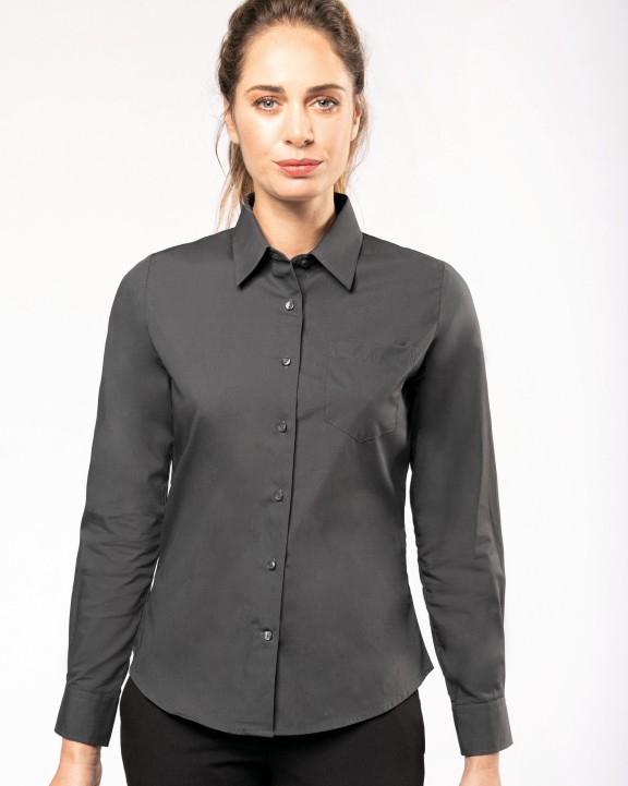 KARIBAN Damen Popelinebluse Langarm Hemd personalisierbar