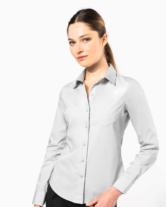 KARIBAN Damen Popelinebluse Langarm Hemd personalisierbar