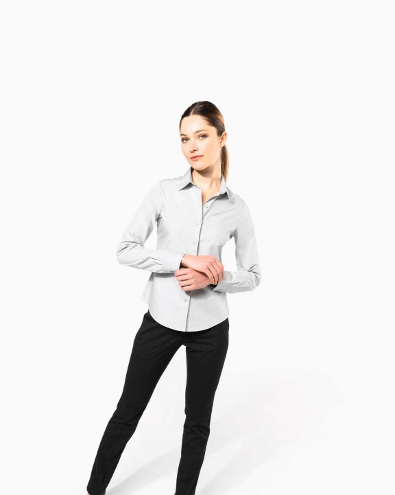 KARIBAN Damen Popelinebluse Langarm Hemd personalisierbar