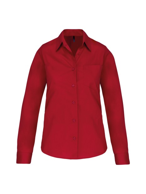 KARIBAN Chemise popeline manches longues femme rouge classique personnalisable