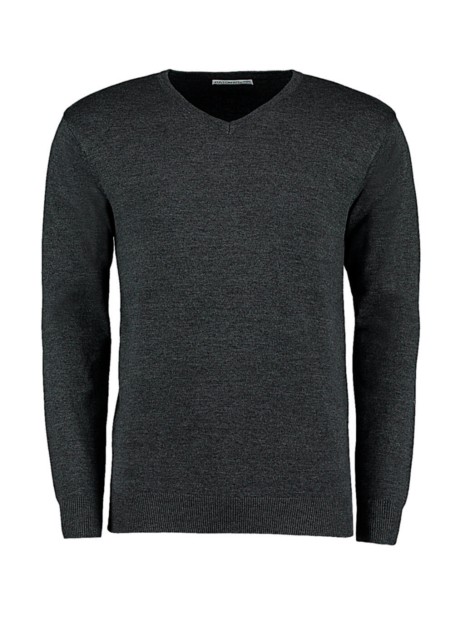 KUSTOM KIT Classic Fit Arundel V Neck Sweater graphite personnalisable