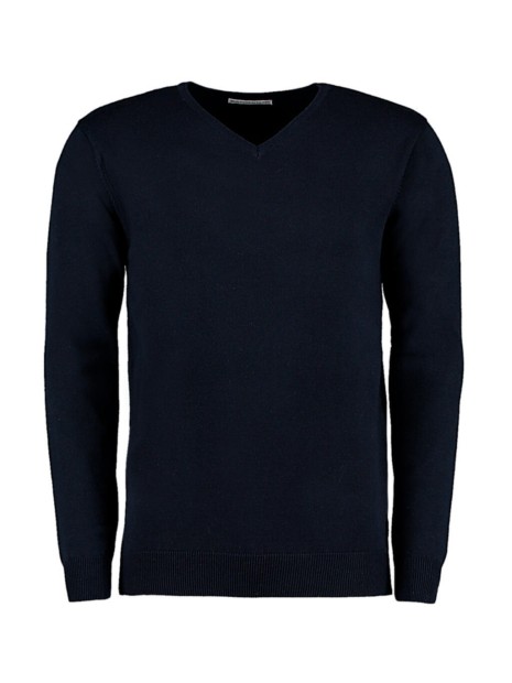 KUSTOM KIT Classic Fit Arundel V Neck Sweater bleu marine personnalisable