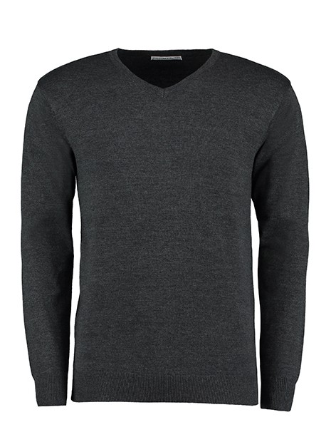 KUSTOM KIT Classic Fit Arundel V Neck Sweater graphite heather personnalisable