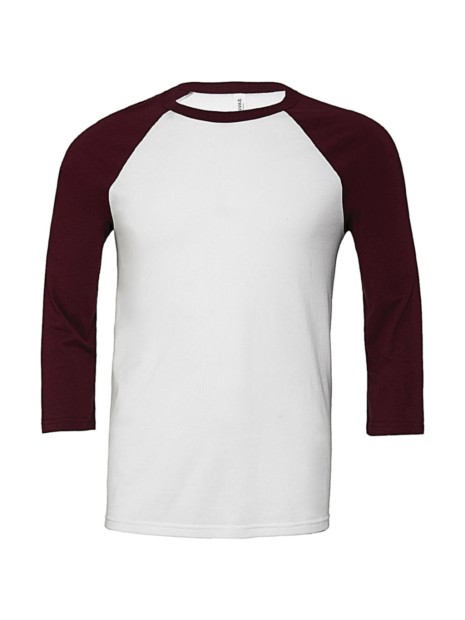 BELLA-CANVAS UNISEX 3/4 SLEEVE BASEBALL TEE white/maroon personnalisable