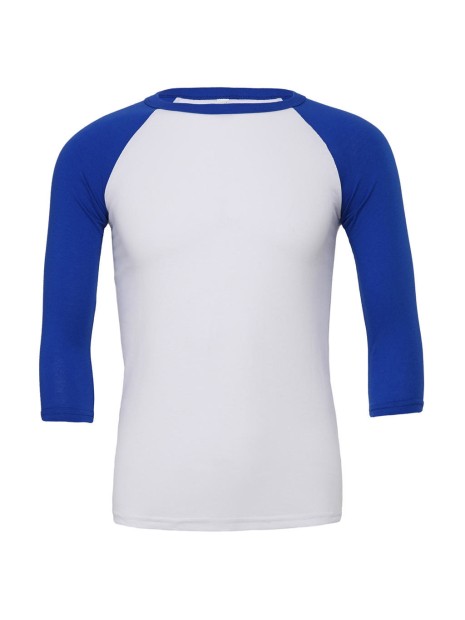 BELLA-CANVAS UNISEX 3/4 SLEEVE BASEBALL TEE WHITE/TRUE ROYAL personnalisable