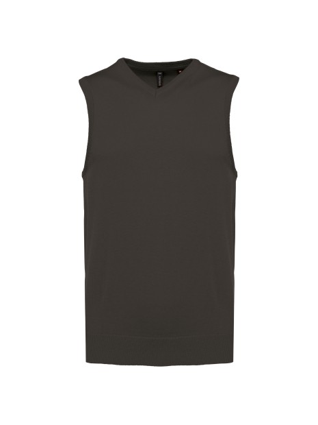 KARIBAN Pull col V sans manches dark grey personnalisable
