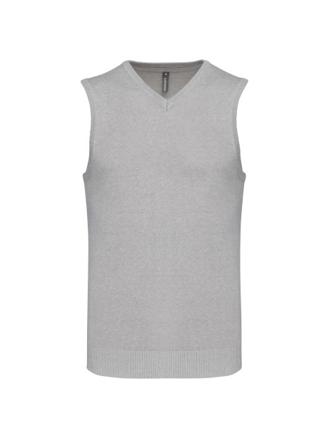 KARIBAN Pull col V sans manches gris chiné personnalisable