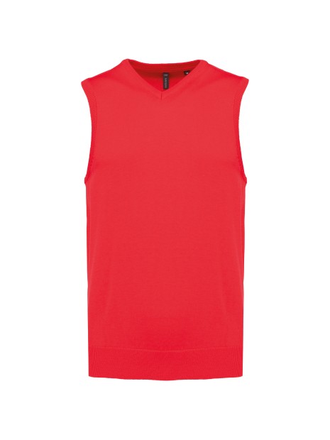 KARIBAN Pull col V sans manches rouge personnalisable
