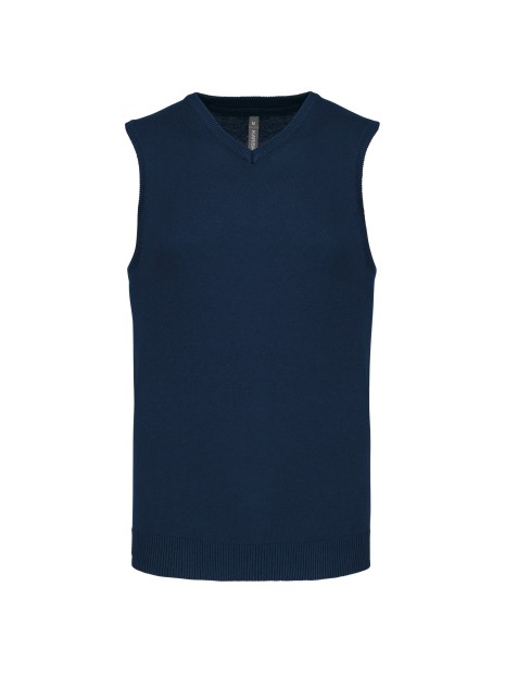KARIBAN Pull col V sans manches bleu marine personnalisable