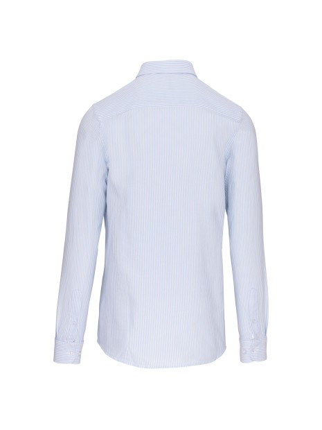 KARIBAN Chemise Oxford lavée manches longues ligné blanc/bleu oxford personnalisable