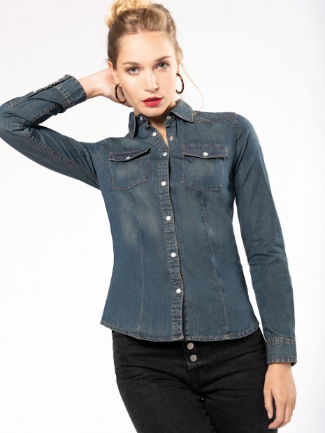 Chemises à personnaliser KARIBAN Chemise denim manches longues femme 