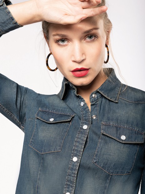 Chemises à personnaliser KARIBAN Chemise denim manches longues femme 