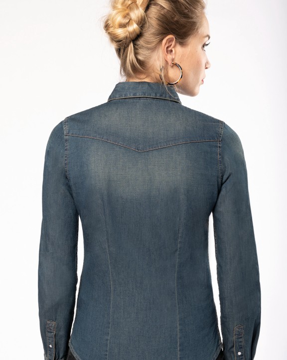 Hemd KARIBAN Dames denim blouse lange mouwen voor bedrukking &amp; borduring