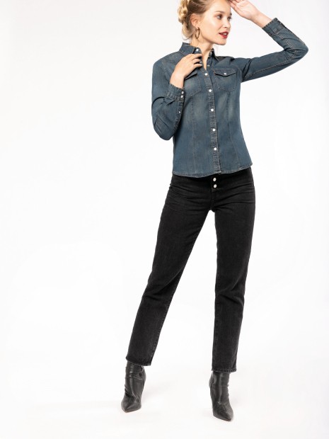 Chemises à personnaliser KARIBAN Chemise denim manches longues femme 