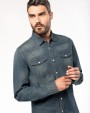 KARIBAN Herren denim-hemd langarm Hemd personalisierbar