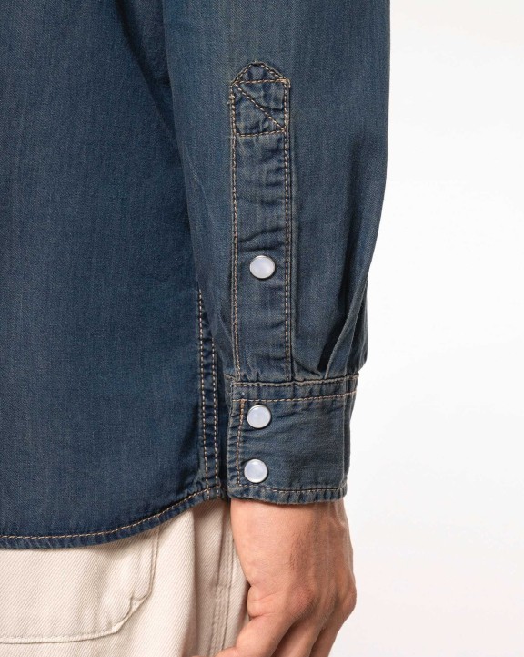 KARIBAN Herren denim-hemd langarm Hemd personalisierbar