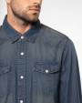 KARIBAN Herren denim-hemd langarm Hemd personalisierbar