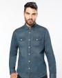 KARIBAN Herren denim-hemd langarm Hemd personalisierbar