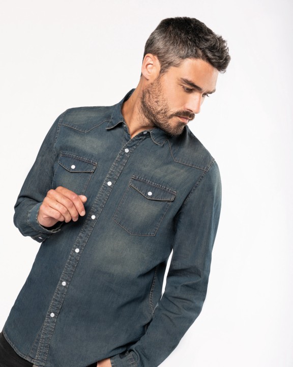 Hemd KARIBAN Heren denim overhemd lange mouwen voor bedrukking &amp; borduring